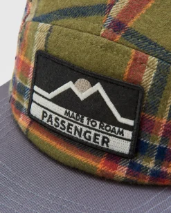 Fixie Recycled Flannel 5 Panel Hat - Khaki Green Check
