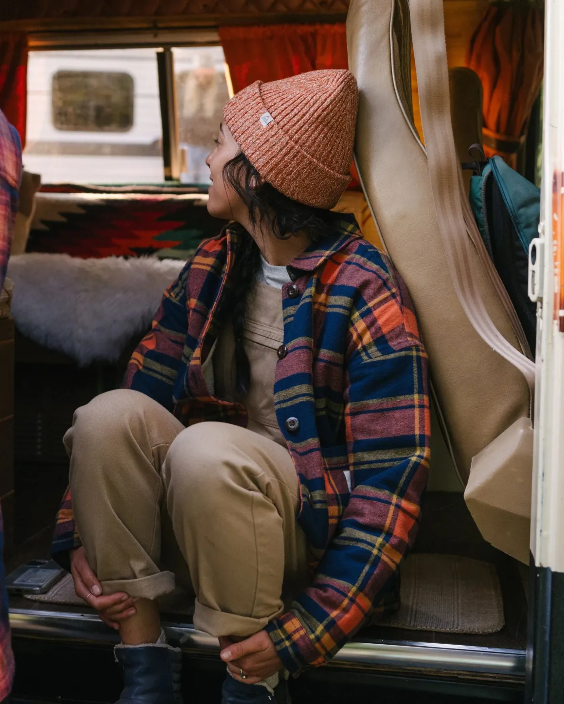 Flint Organic Cotton Shirt Jacket - Rich Navy/Burnt Orange