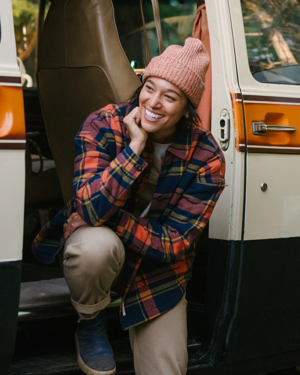 Flint Organic Cotton Shirt Jacket - Rich Navy/Burnt Orange