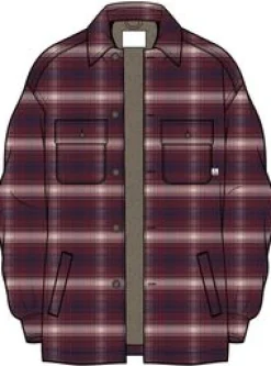 Freestyle Sherpa-Lined Shirt Jacket - Wine/Rich Navy Check