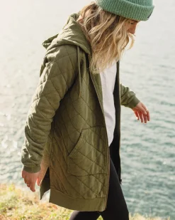 Getaway Recycled Quilted Full Zip Hoodie - Khaki Green