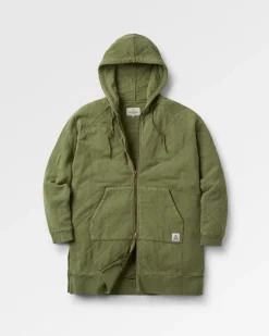 Getaway Recycled Quilted Full Zip Hoodie - Khaki Green