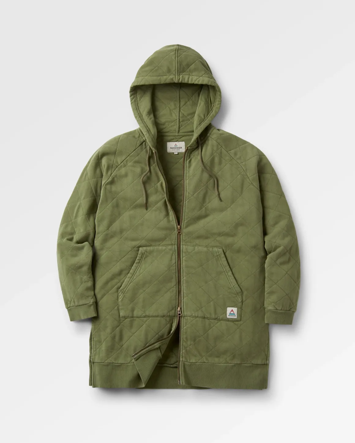 Getaway Recycled Quilted Full Zip Hoodie - Khaki Green