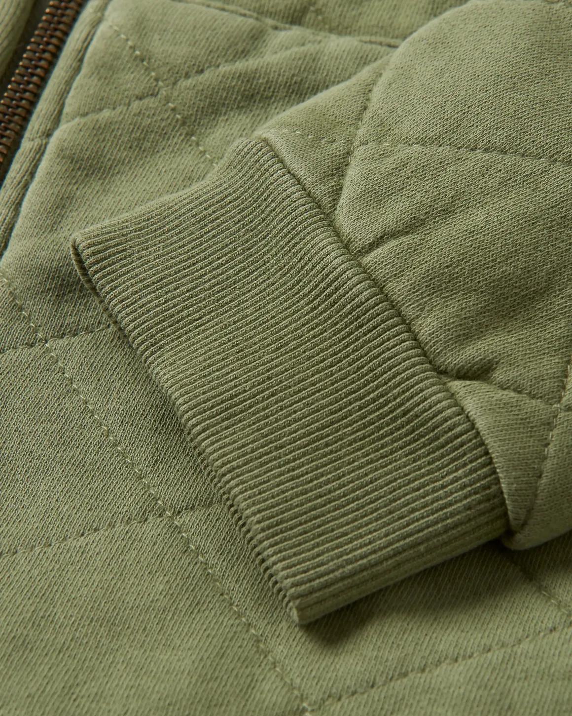 Getaway Recycled Quilted Full Zip Hoodie - Khaki Green