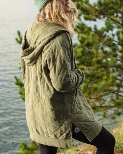 Getaway Recycled Quilted Full Zip Hoodie - Khaki Green