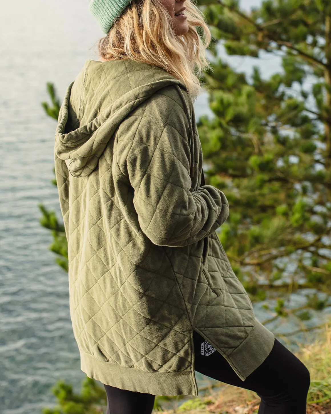 Getaway Recycled Quilted Full Zip Hoodie - Khaki Green