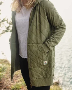 Getaway Recycled Quilted Full Zip Hoodie - Khaki Green