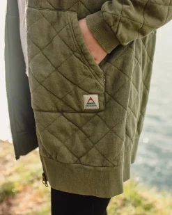Getaway Recycled Quilted Full Zip Hoodie - Khaki Green
