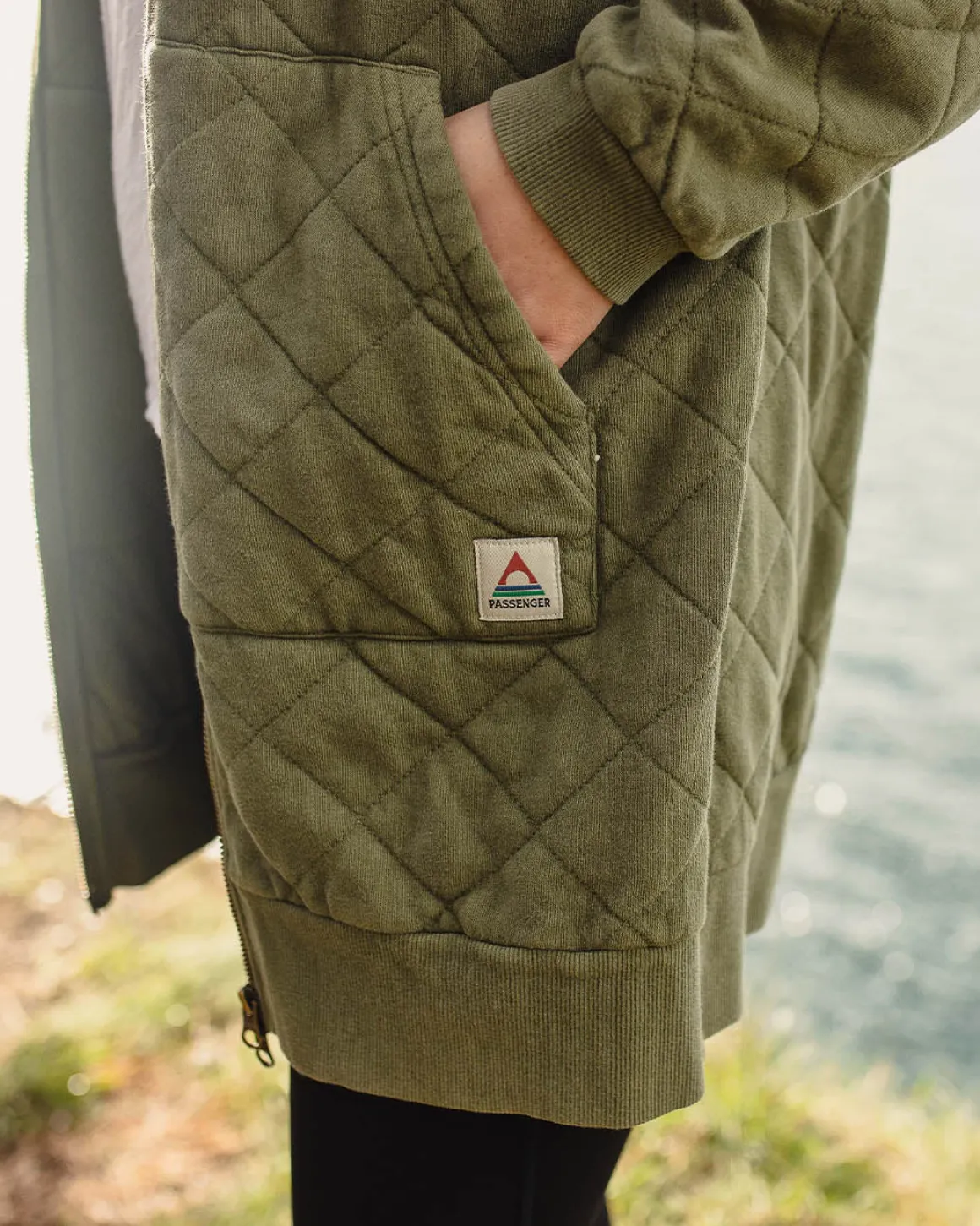 Getaway Recycled Quilted Full Zip Hoodie - Khaki Green
