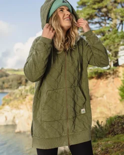 Getaway Recycled Quilted Full Zip Hoodie - Khaki Green