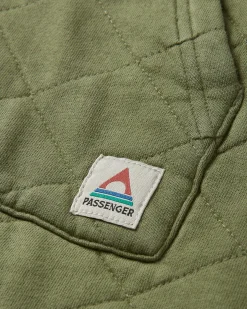 Getaway Recycled Quilted Full Zip Hoodie - Khaki Green