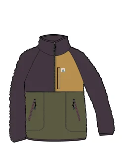 Home Recycled Sherpa Fleece - Deep Plum/Khaki Green