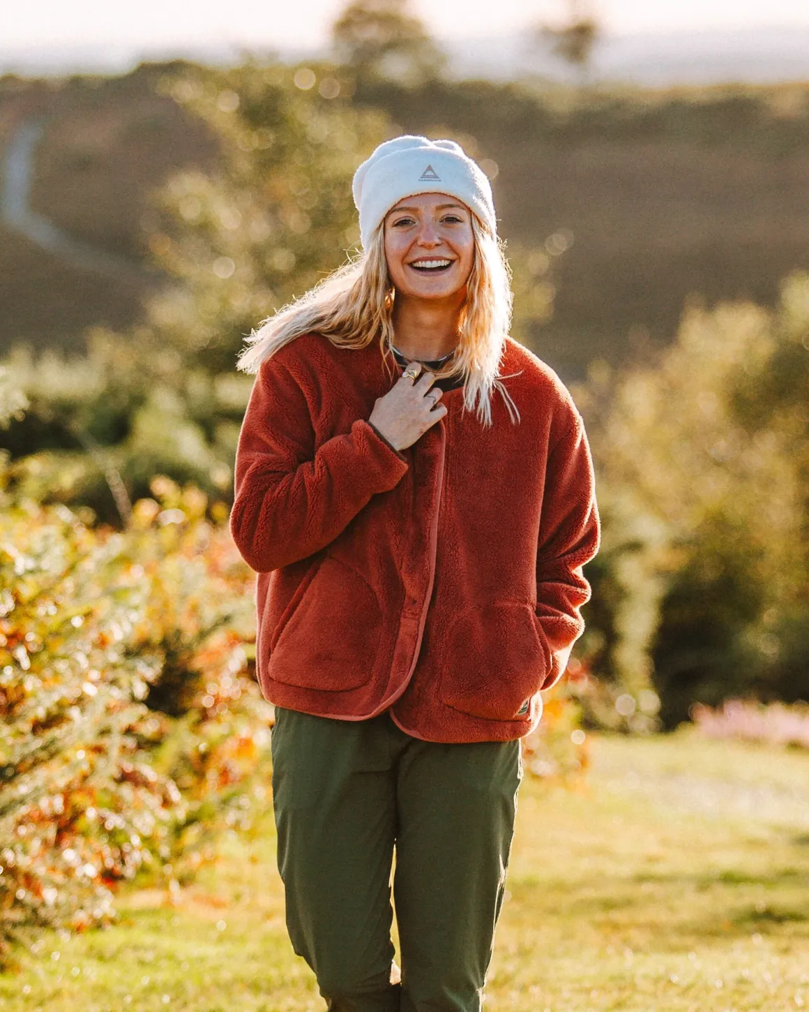 Iris Collarless Recycled Fleece Jacket - Baked Clay