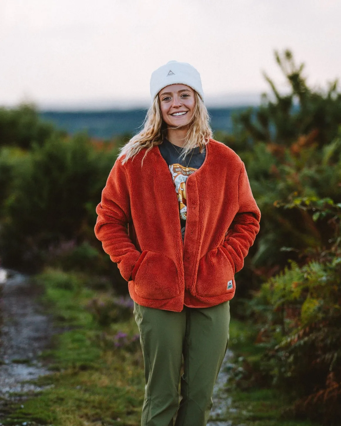 Iris Collarless Recycled Fleece Jacket - Baked Clay