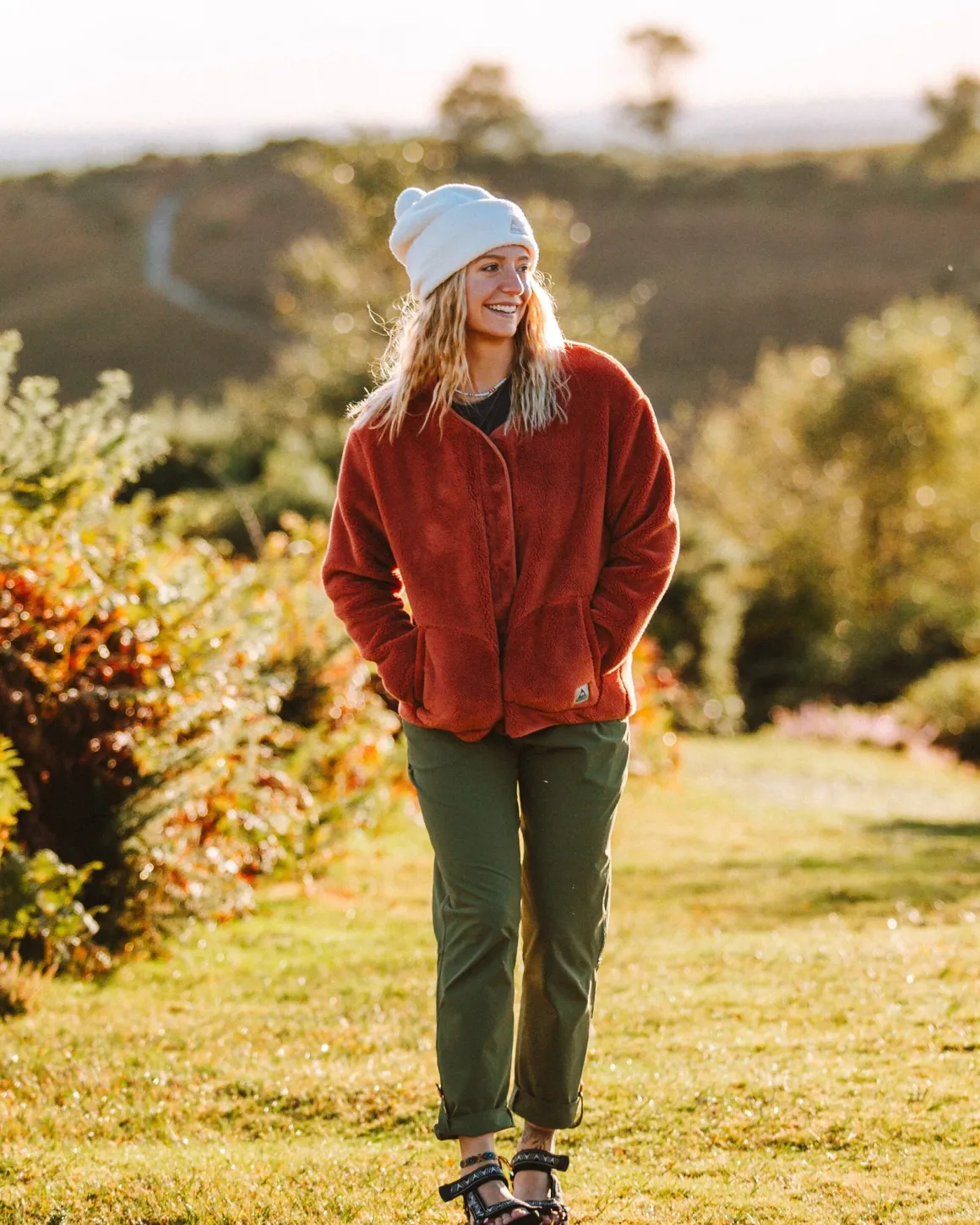 Iris Collarless Recycled Fleece Jacket - Baked Clay