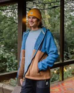 Loch Hooded Recycled Polar Fleece - Toffee/Blue Steel