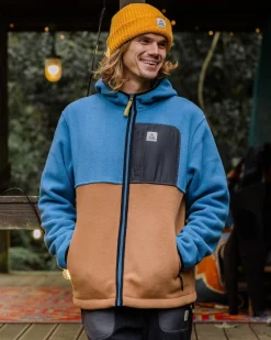 Loch Hooded Recycled Polar Fleece - Toffee/Blue Steel