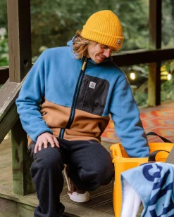 Loch Hooded Recycled Polar Fleece - Toffee/Blue Steel