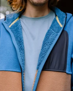 Loch Hooded Recycled Polar Fleece - Toffee/Blue Steel
