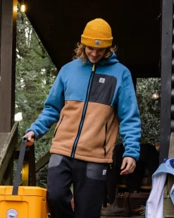 Loch Hooded Recycled Polar Fleece - Toffee/Blue Steel