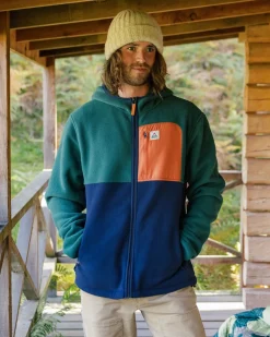 Loch Hooded Recycled Polar Fleece - Rain Forest/Rich Navy