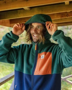 Loch Hooded Recycled Polar Fleece - Rain Forest/Rich Navy