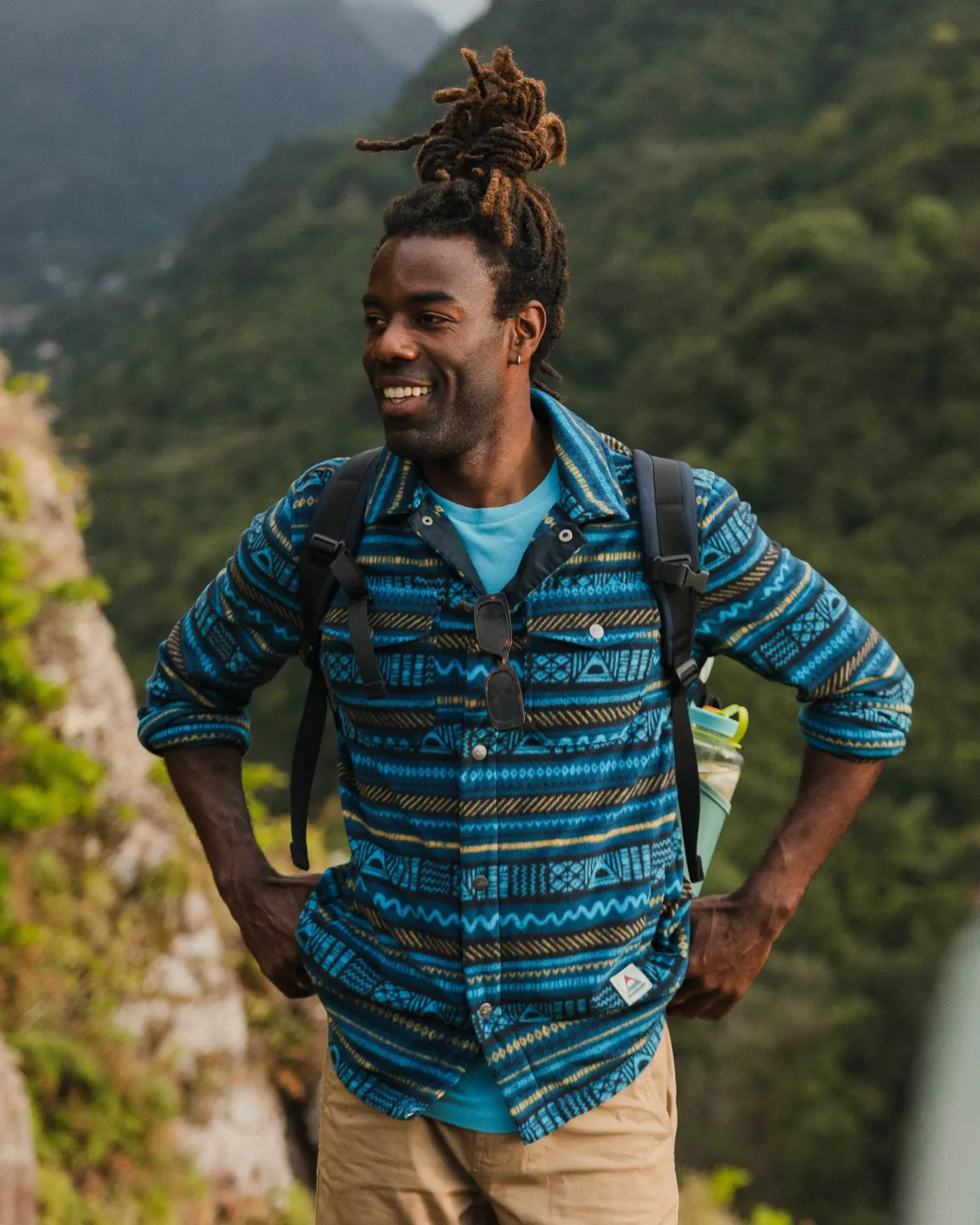 Maple Polar Recycled Fleece Shirt - Patchwork Stripe Tidal Blue