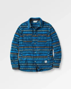 Maple Polar Recycled Fleece Shirt - Patchwork Stripe Tidal Blue