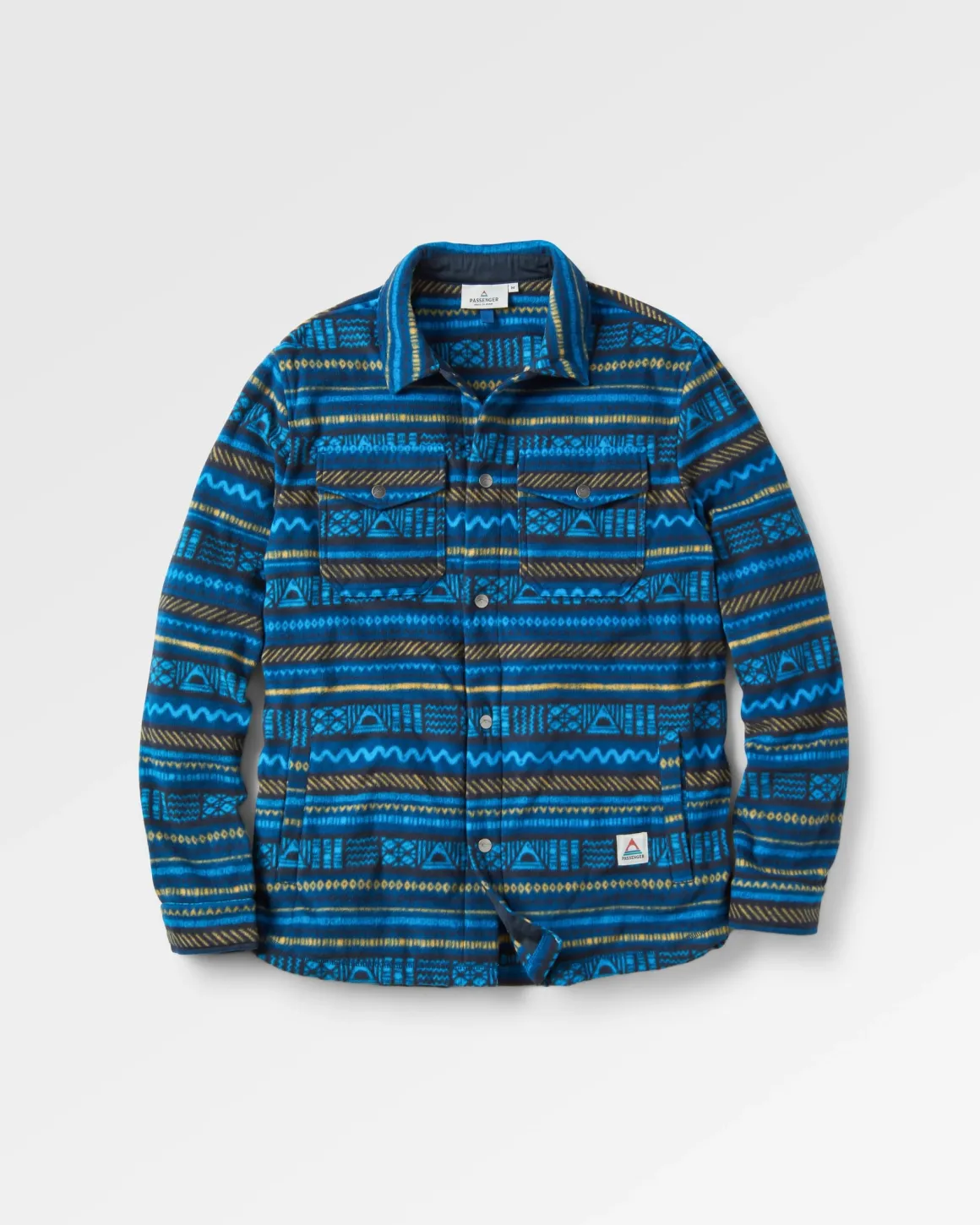 Maple Polar Recycled Fleece Shirt - Patchwork Stripe Tidal Blue