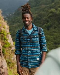 Maple Polar Recycled Fleece Shirt - Patchwork Stripe Tidal Blue