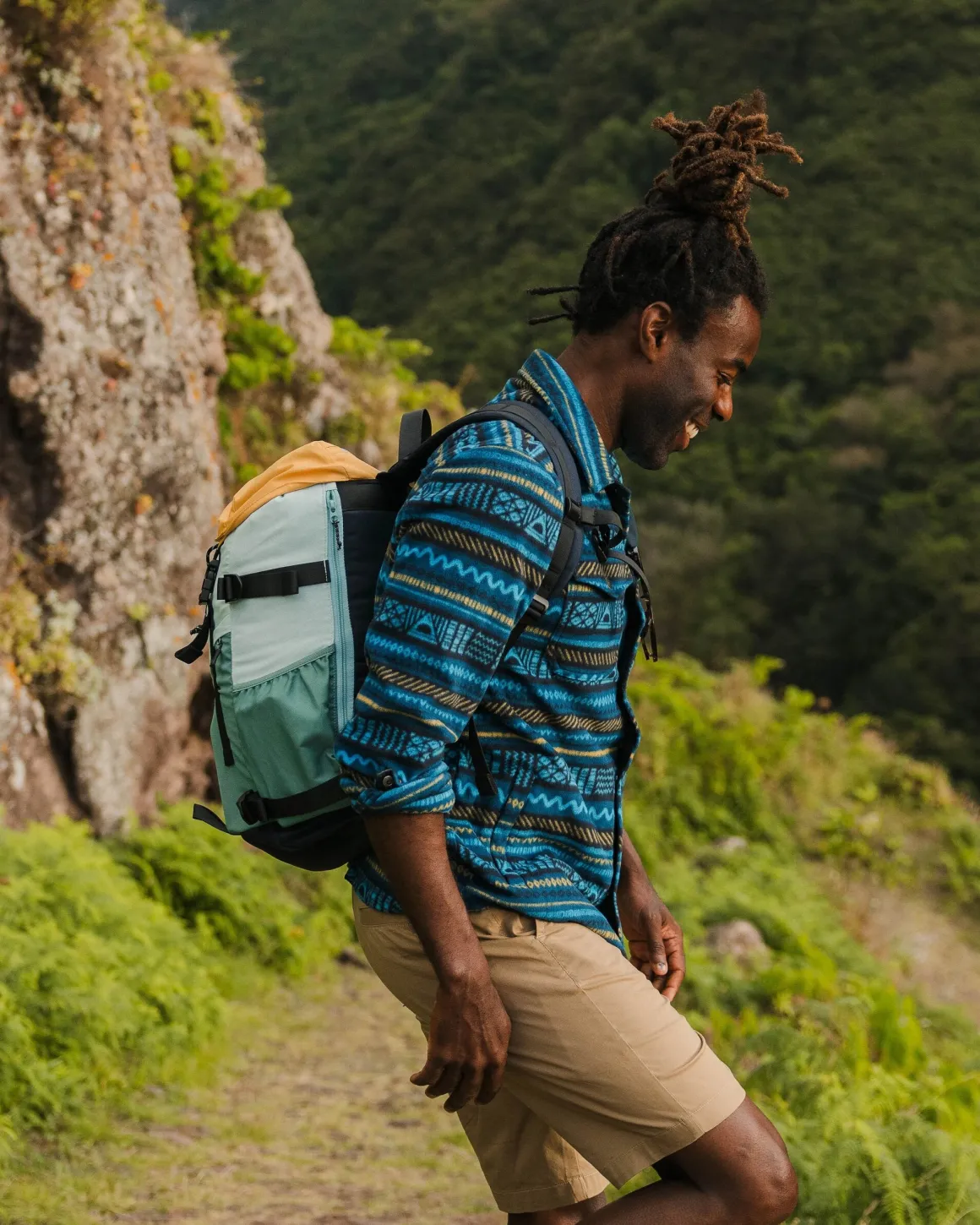 Maple Polar Recycled Fleece Shirt - Patchwork Stripe Tidal Blue