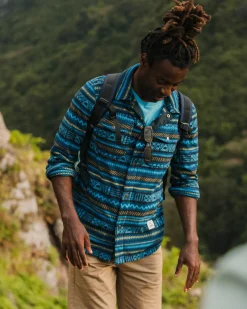 Maple Polar Recycled Fleece Shirt - Patchwork Stripe Tidal Blue