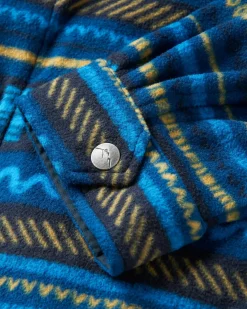 Maple Polar Recycled Fleece Shirt - Patchwork Stripe Tidal Blue