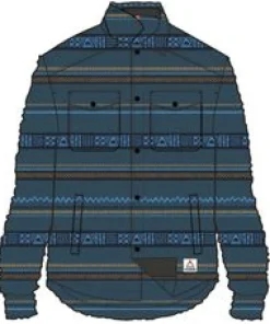 Maple Polar Recycled Fleece Shirt - Patchwork Stripe Tidal Blue