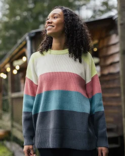 Moments Oversized Organic Knitted Sweater - Lime Multi Stripe