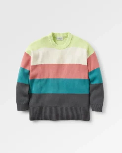 Moments Oversized Organic Knitted Sweater - Lime Multi Stripe