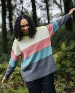 Moments Oversized Organic Knitted Sweater - Lime Multi Stripe