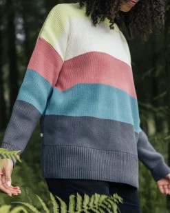 Moments Oversized Organic Knitted Sweater - Lime Multi Stripe