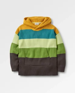 Moments Oversized Organic Knitted Hoodie - Mustard Yellow Multi Stripe