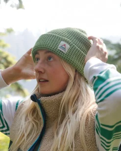 Moss Double Layer Recycled Waffle Hat - Pear Green