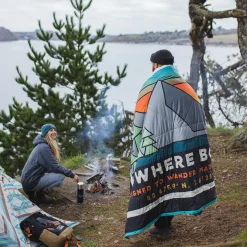 Nomadic Recycled Sherpa Blanket - Black 'Nowhere Bound' Print