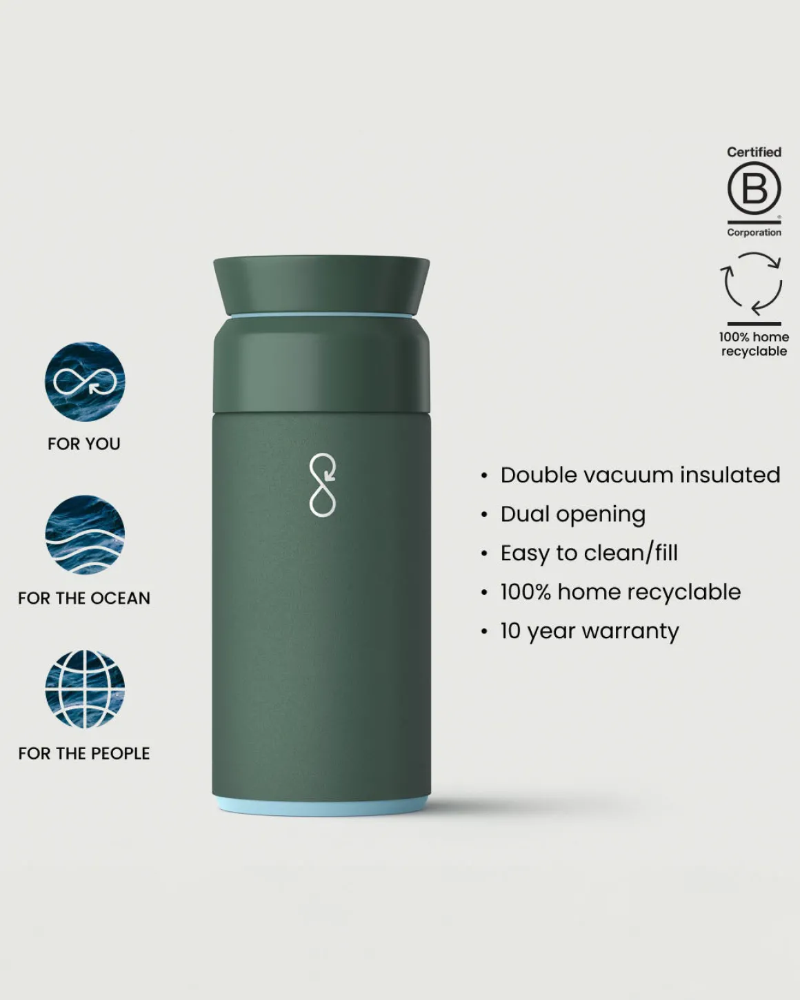 Ocean Bottle Brew Flask 350ml - Passenger Forest Green