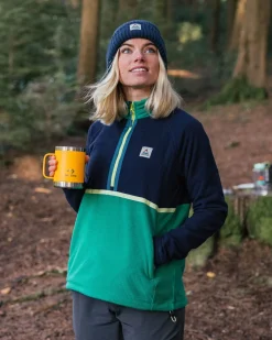 Off Trail Recycled Grid Polar Fleece - Rich Navy/Green Lake