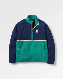 Off Trail Recycled Grid Polar Fleece - Rich Navy/Green Lake