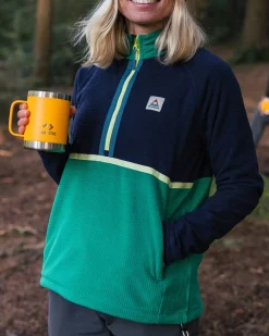 Off Trail Recycled Grid Polar Fleece - Rich Navy/Green Lake