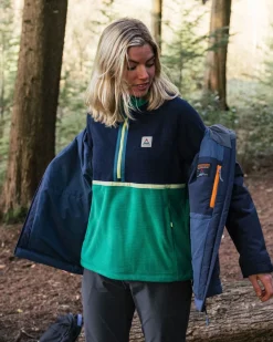 Off Trail Recycled Grid Polar Fleece - Rich Navy/Green Lake