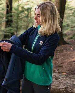 Off Trail Recycled Grid Polar Fleece - Rich Navy/Green Lake