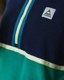 Off Trail Recycled Grid Polar Fleece - Rich Navy/Green Lake