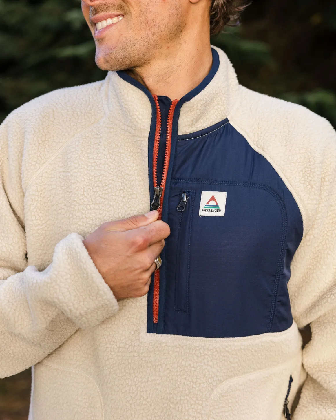 Offgrid 2.0 Half Zip Recycled Sherpa Fleece - Oatmeal/Navy