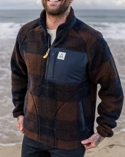 Offroad Recycled Sherpa Half Zip Fleece - Chestnut/Deep Navy Check